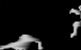 Motion Loves Design – two stylized runner figures made of white horizontal lines on a black background