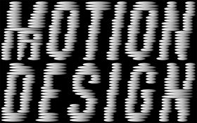 Motion Loves Design – the lettering „MOTION DESIGN“ made of stacked white rings on a black background