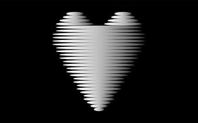 Motion Loves Design – heart shape made of stacked white rings on a black background