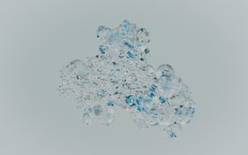 Polymerase – dense cluster of transparent blue-white water bubbles against a light grey background