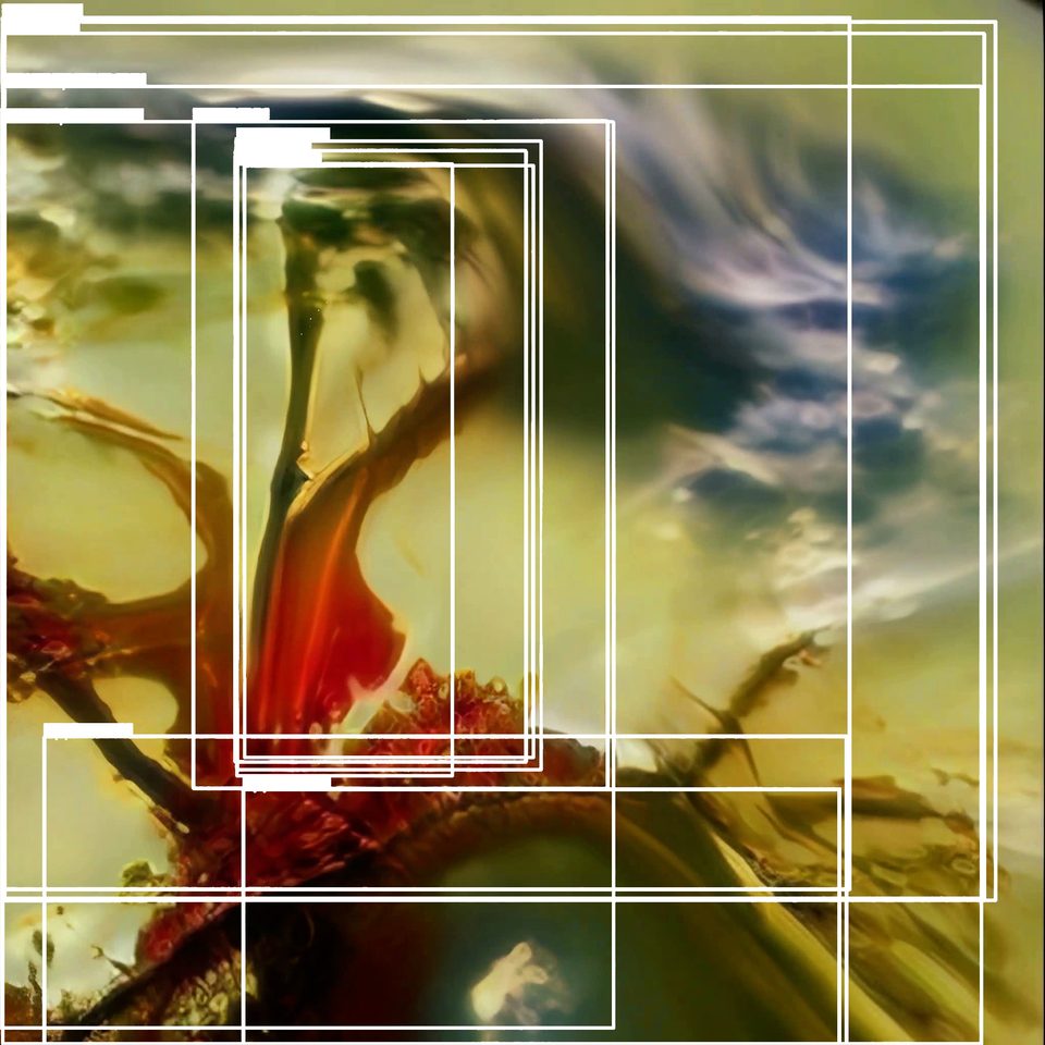 detail shot of an ocean wave with spray, overlaid with a white pose-detection skeleton