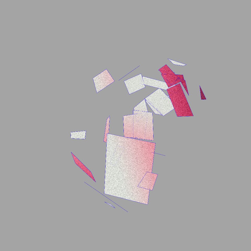 styleframe with harshly shaded, scattered geometric shapes in grey and red