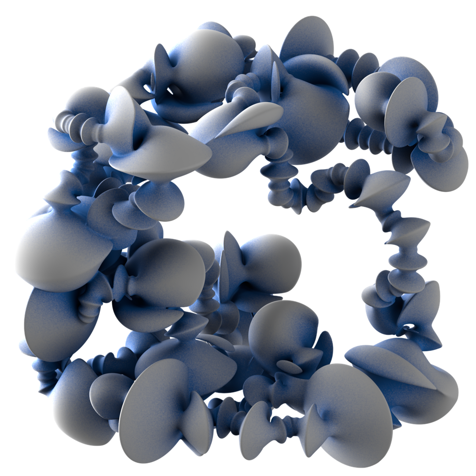 structural study of densely entangled, organic blob shapes in blue-grey